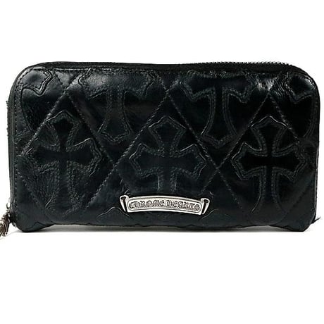 Chrome Hearts REC F ZIP Quilted Cemetery Cross Patch Leather Wallet #31643