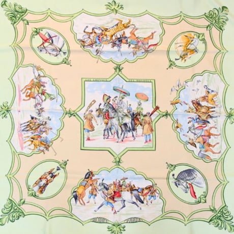 HERMES Carre 90 Silk 100% Scarf Stole "LES CHEVAUX DES MOGHOLS" #76517