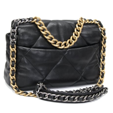 CHANEL 19 Flap Handbag Quilted Shiny Lambskin Black ＃76805