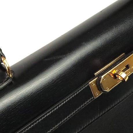 HERMES Sellier Kelly 32 Handbag Boxcalf Leather Black ＃20211