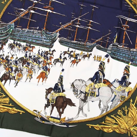HERMES Carre 90 Silk 100% Scarf Stole "MARINE ET CAVALERIE" #76555