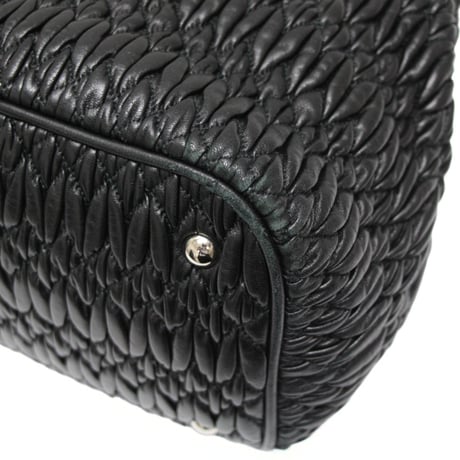 Miu Miu Matelasse Handbag with Bijou Chain Nappa Leather Black #76083