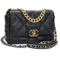 CHANEL 19 Flap Handbag Quilted Shiny Lambskin Black ＃76805
