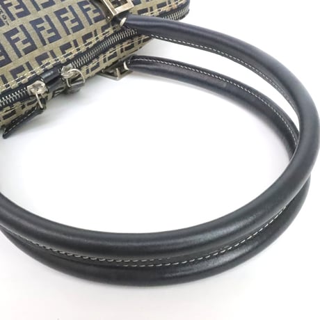 FENDI Handbag Zucchino Canvas Leather Navy ＃19817