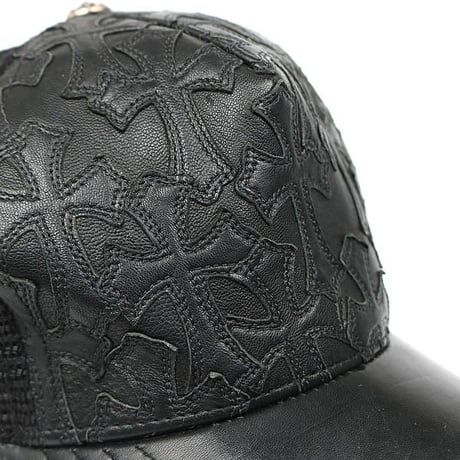 Chrome Hearts Cemetery Cross Leather Patch Mesh Trucker Hat Cap Black #104248
