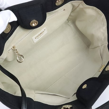 CHANEL Medium Deauville Tote Bag Canvas Black #20309