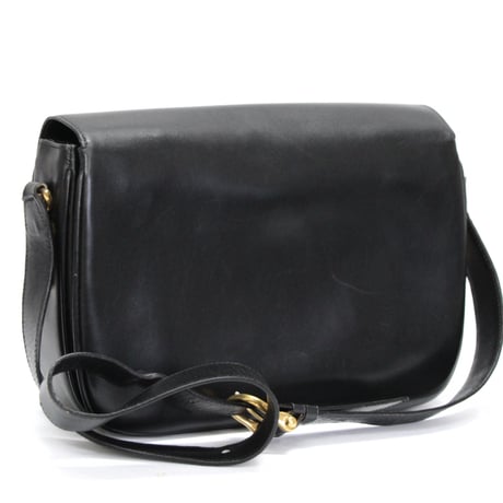 CELINE Horse Carriage Hardware Flap Shoulder Bag Leather Black #76540