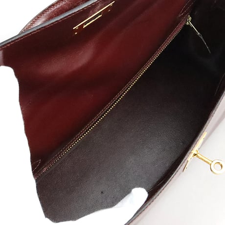 HERMES Sellier Kelly 32 Handbag Boxcalf Leather Bordeaux #19984