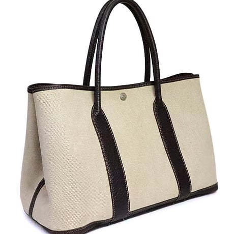 HERMES Garden Party PM Tote Bag Toile H Marron #19556