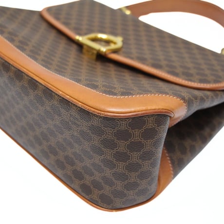 CELINE Top Handle Flap Bag Macadam Canvas Brown #75844