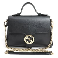 GUCCI Interlocking Top Handle Bag Leather Black #19782