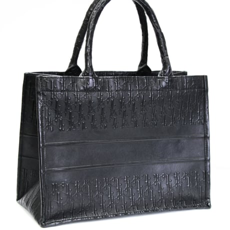 Christian Dior Medium Book Tote Bag Oblique Embossed Leather Black #75592