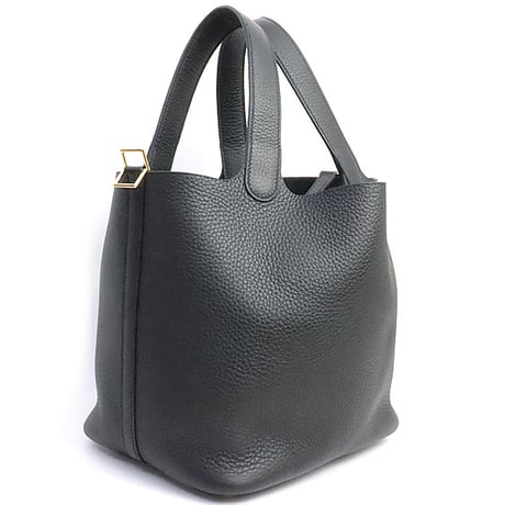 HERMES Picotin Lock MM Handbag Taurillon Clemence Leather Black #19566
