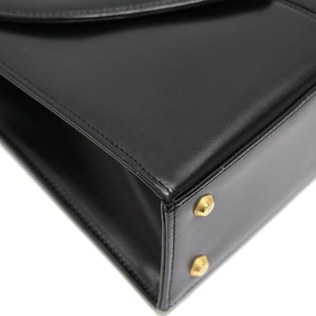Yves Saint Laurent Logo Hardware Top Handle Envelope Flap Bag Leather Black #76567