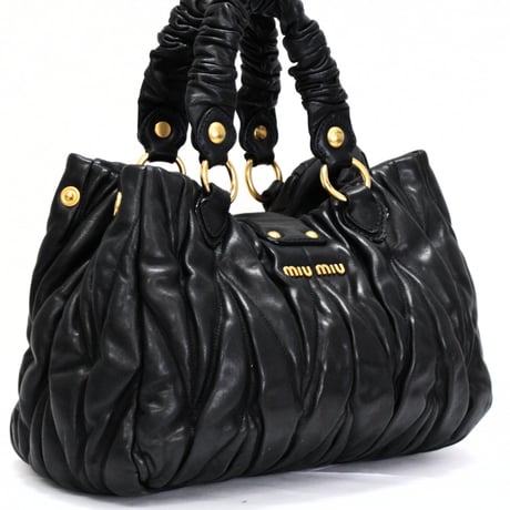 Miu Miu Matelasse Handbag Leather Black #75573