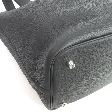 HERMES Picotin Lock MM Handbag Taurillon Clemence Leather Black #19769