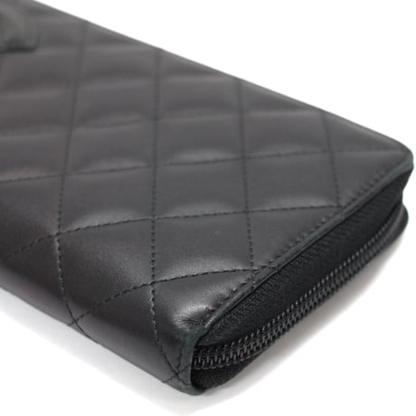 CHANEL Cambon Line Zip-around Wallet Quilted Leather Black #76481