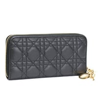 Christian Dior Lady Dior Voyageur Wallet Cannage Lambskin Black #76390