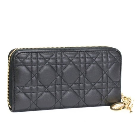 Christian Dior Lady Dior Voyageur Wallet Cannage Lambskin Black #76390
