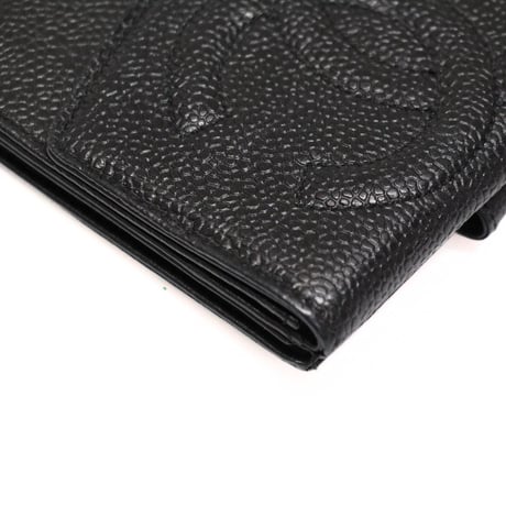 CHANEL CC Logo Trifold Wallet Caviar Black #75963