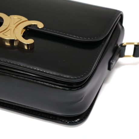 CELINE Teen Triomphe Shoulder Bag Calf Leather Black #75952