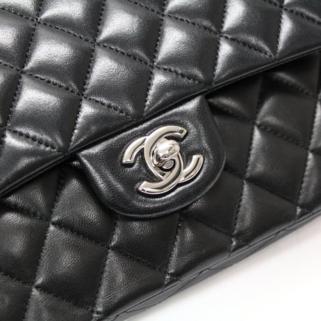 CHANEL Classic 25 Medium Double Flap Bag Quilted Lambskin Black #76590