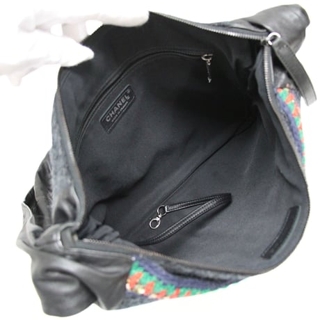 CHANEL Girl Shoulder Bag Quilted Wool Lambskin Black Gray #76172