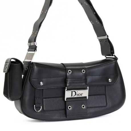 Christian Dior Street Chic Columbus Shoulder Bag Leather Black ＃76387