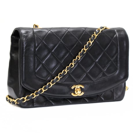 CHANEL Diana 25 Medium Flap Bag Quilted Lambskin Black ＃75624