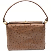 GUCCI Vintage Turnlock Flap Handbag Ostrich Leather Brown #75849