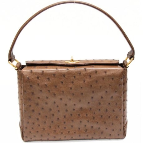 GUCCI Vintage Turnlock Flap Handbag Ostrich Leather Brown #75849