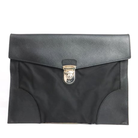 PRADA Clutch Bag Nylon Saffiano Leather Black 2VN089 #19575