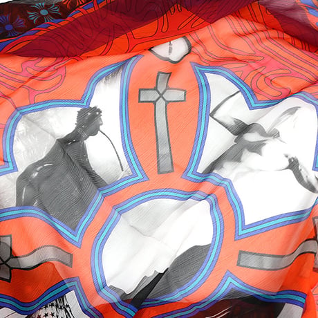 Chrome Hearts Brand-New Maplethorpe Silk Scarf Black Orange #31570