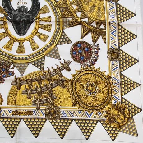 HERMES Carre 90 Silk 100% Scarf Stole "L'OR DES CHEFS" #76502