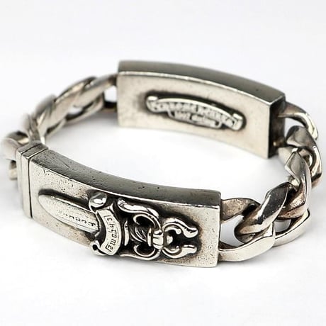 Chrome Hearts Dagger & Floral Cross Double ID Classic Link Bracelet #31639