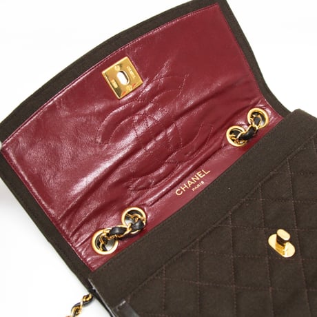 CHANEL Vintage Single Flap Bag Quilted Jersey Brown ＃76200