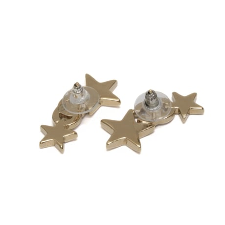 CHANEL CC Logo Star Motif Pierced Earrings Crystal Gold-toned B23C #76294