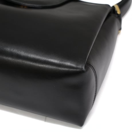GUCCI Vintage Turnlock Flap Handbag Leather Black #75969