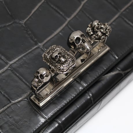 Alexander McQueen 4-Ring Skull Knuckle Shoulder Bag Leather Black #32105
