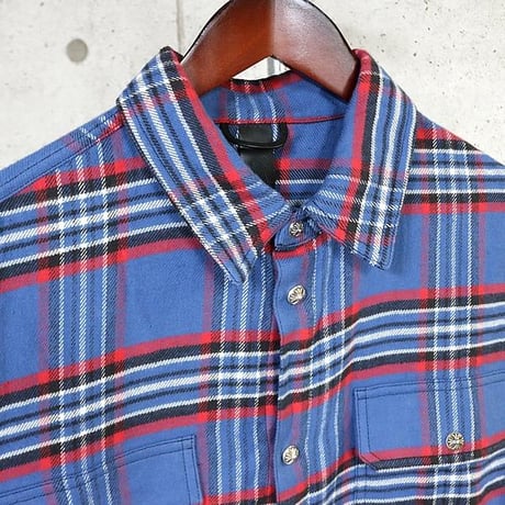 Chrome Hearts Unused Work Dog Cross Ball Buttons Plaid Shirt #104230
