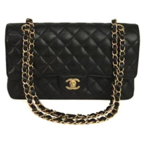 CHANEL Classic 25 Medium Double Flap Bag Quilted Caviar Black ＃20223