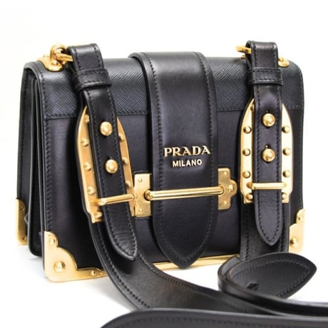 PRADA Cahier Shoulder Bag Saffiano Leather Black #76055