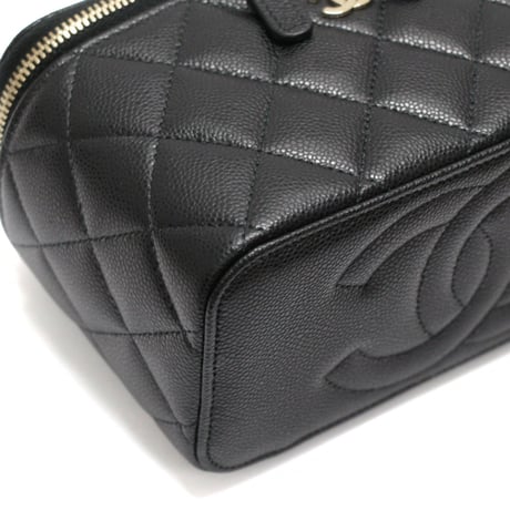 CHANEL Small Vanity Bag with Chain Quilted Caviar Black #76809