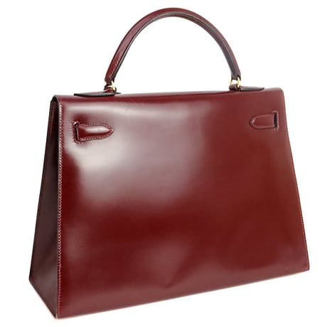 HERMES Sellier Kelly 32 Handbag Boxcalf Leather Bordeaux #19984
