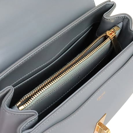 CELINE Small 16 Shoulder Bag Shiny Calf Leather Blue Grey #20347