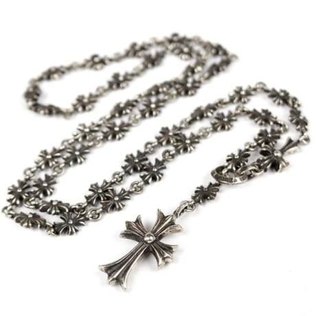 CHROME HEARTS Tiny FAT Cross ECH Plus Rosario Choke Chain Necklace #31546