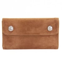 Chrome Hearts Brand-New Aspen Exclusive Cross Button Wave Wallet Suede Brown #30831