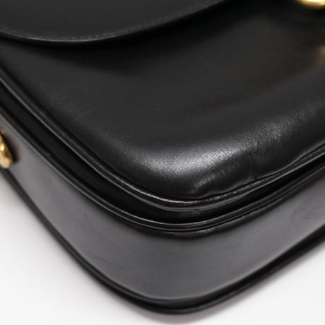 CELINE Horse Carriage Hardware Flap Shoulder Bag Leather Black #76540
