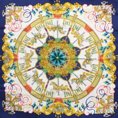 HERMES Carre 90 Silk 100% Scarf Stole "Luna Park" #74498