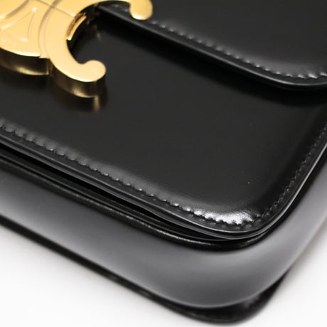 CELINE Teen Triomphe Shoulder Bag Calf Leather Black #76216